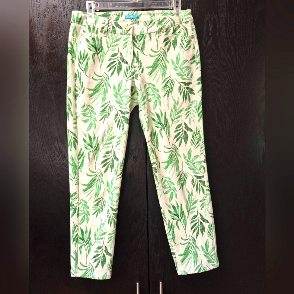 J. McLaughlin Lexi Jean Pants Sz 4 Green Leaf Print Pants